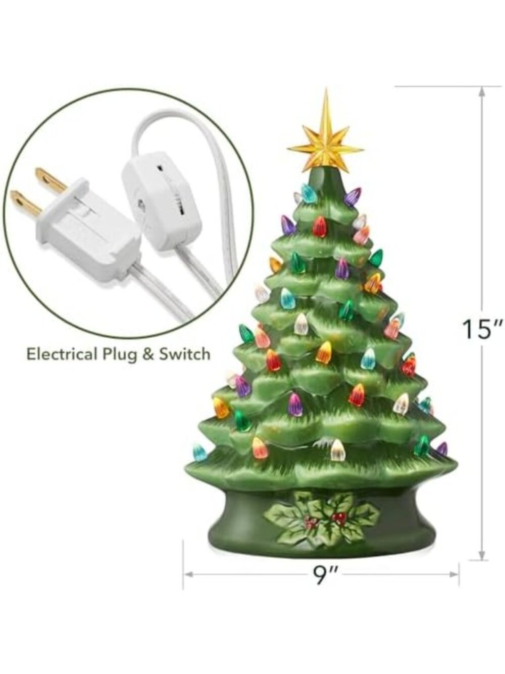 Hand Painted 15-Inch Ceramic Christmas Tree, Pre-Lit with 128 Multi-Color Lights - Picture 3 of 6
